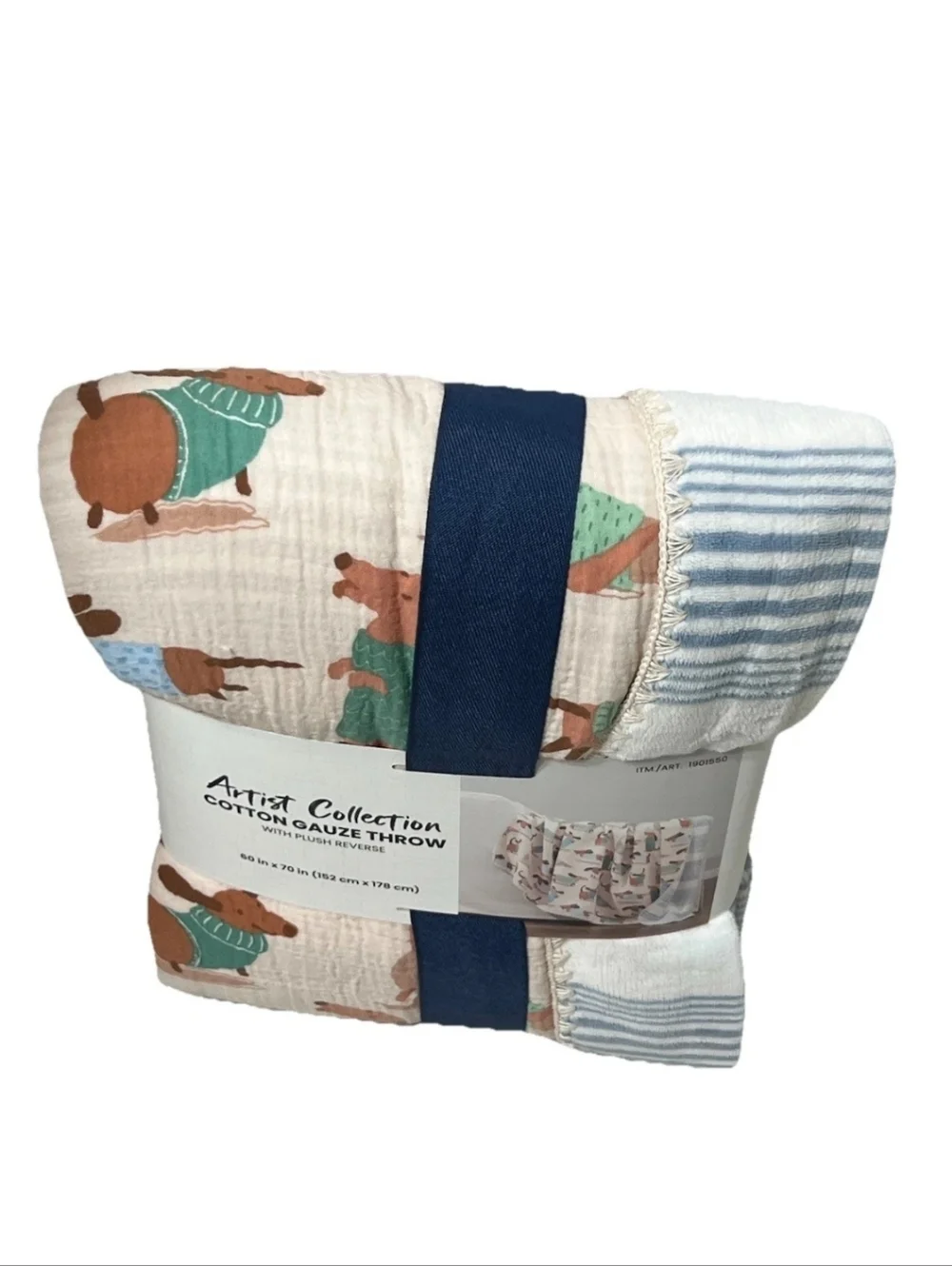 Berkshire  Artist Collection Cotton Gauze Throw With Plush Reverse Daschund Dog